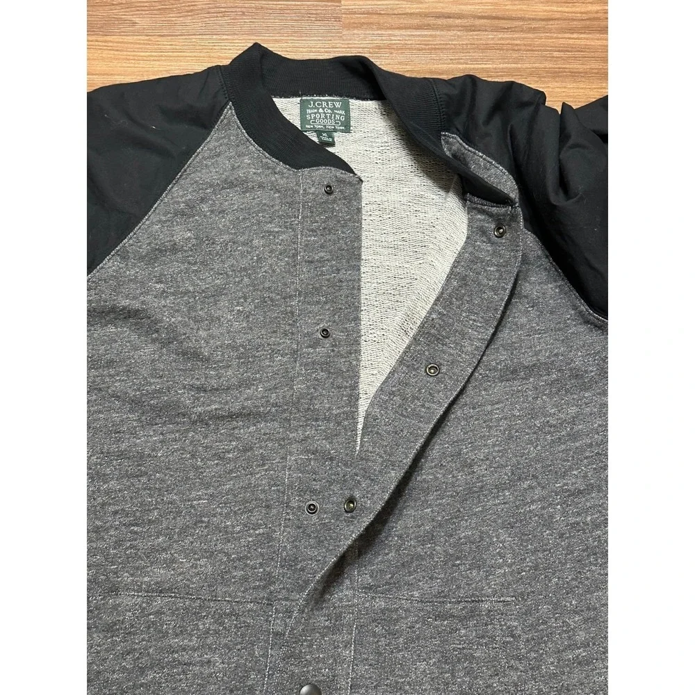 J. Crew Sporting Goods Mens Baseball Varsity Jacket Grey Black Snap Front Sz XL